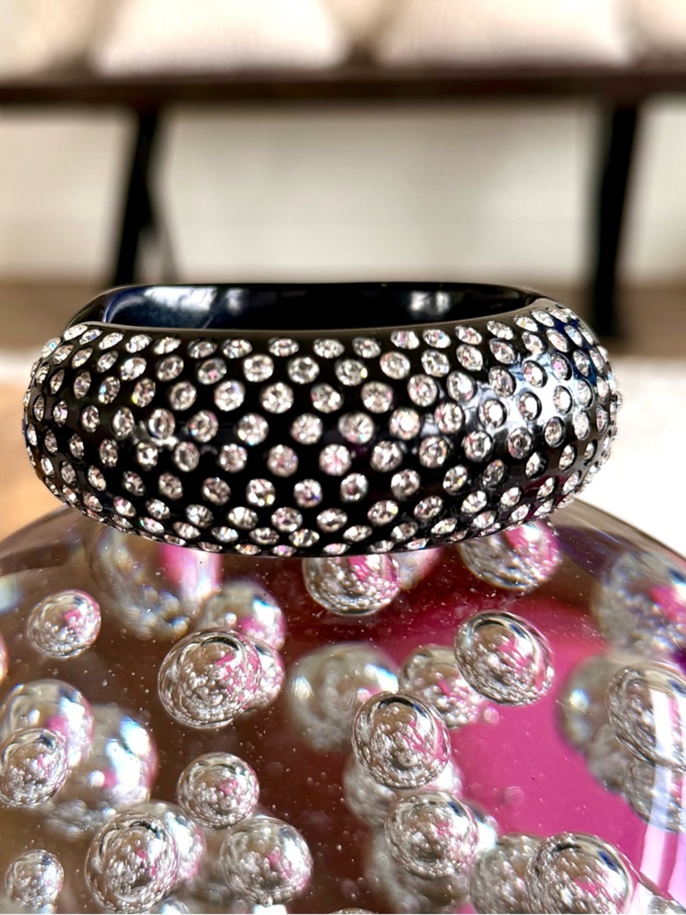 Vintage 1950’s Black Crystal Pave Bangle Bracelet exquisite & stunning